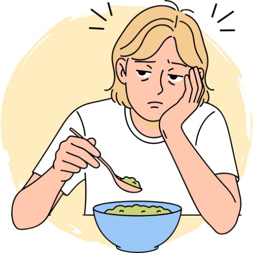 Person unhappy with boring and unhealthy daily food