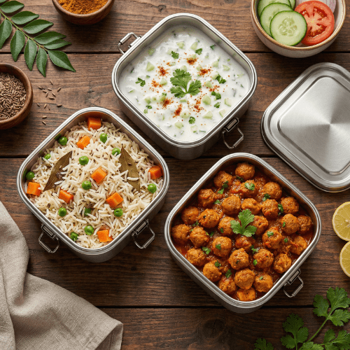 Veg Pulao Meal with Soyabean Masala & Raita